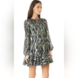 Cynthia Rowley Metallic Long Sleeve Ruffle Mini Dress, Size 8